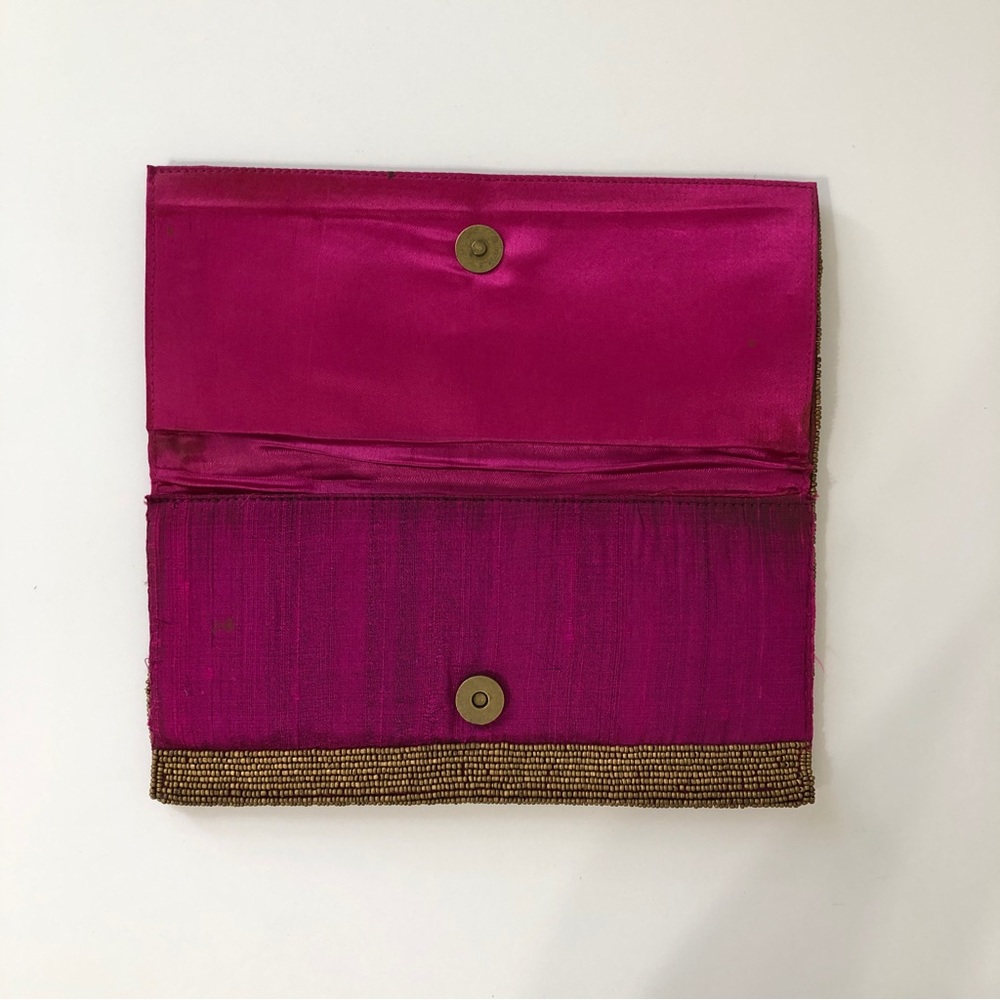Brass Beaded Silk Slim Clutch handbag purse - Picture 3 of 8